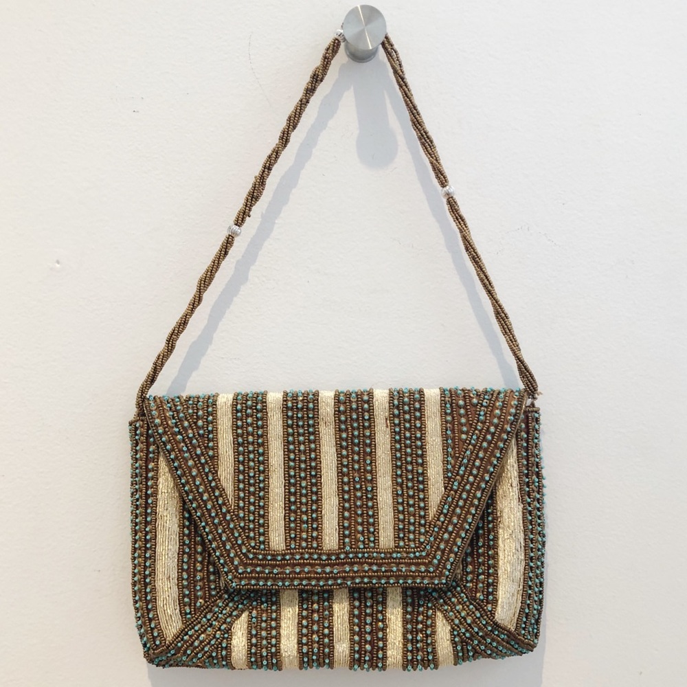 Ricki Turquoise and Gold Beaded Evening Bag